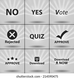 Vector set icons for print, app and web (No icon, Yes icon, Vote icon, Rejected icon, Quiz icon, Approve icons, Download icons )
