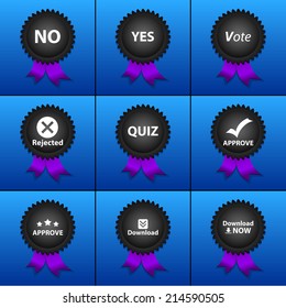 Vector set icons for print, app and web (No icon, Yes icon, Vote icon, Rejected icon, Quiz icon, Approve icons, Download icons )