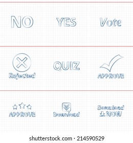 Vector set icons for print, app and web (No icon, Yes icon, Vote icon, Rejected icon, Quiz icon, Approve icons, Download icons )