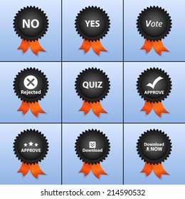 Vector set icons for print, app and web (No icon, Yes icon, Vote icon, Rejected icon, Quiz icon, Approve icons, Download icons )