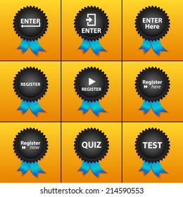 Vector set icons for print, app and web (Enter icons, Register icons, Quiz icon, Test icon)