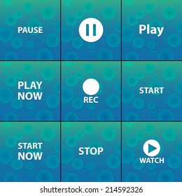 Vector set icons for print, app and web (Pause icons, Play icons, Rec icon, Start icons, Stop icon, Watch icon)