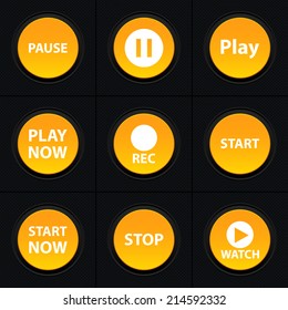 Vector set icons for print, app and web (Pause icons, Play icons, Rec icon, Start icons, Stop icon, Watch icon)