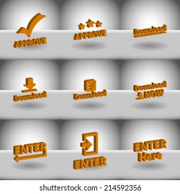 Vector set icons for print, app and web (Approve icon, Download icon, Enter icon)