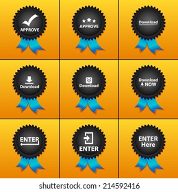 Vector set icons for print, app and web (Approve icon, Download icon, Enter icon)
