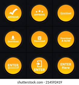 Vector set icons for print, app and web (Approve icon, Download icon, Enter icon)