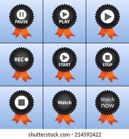 Vector set icons for print, app and web (Pause icons, Play icons, Rec icon, Start icons, Stop icon, Watch icon)