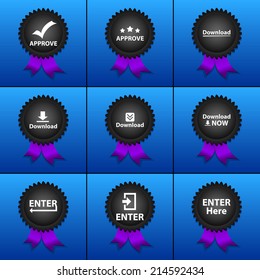 Vector set icons for print, app and web (Approve icon, Download icon, Enter icon)