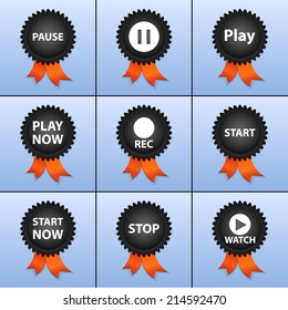 Vector set icons for print, app and web (Pause icons, Play icons, Rec icon, Start icons, Stop icon, Watch icon)