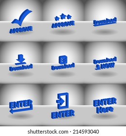 Vector set icons for print, app and web (Approve icon, Download icon, Enter icon)