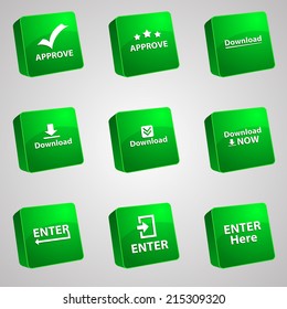 Vector set icons for print, app and web (Approve icon, Download icon, Enter icon)