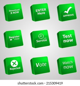 Vector set icons for print, app and web (Download icon, Enter icon, Approve icon, Register icon, Work Hour icon, Test icon, Rejected icon, Vote icon, Watch icon)