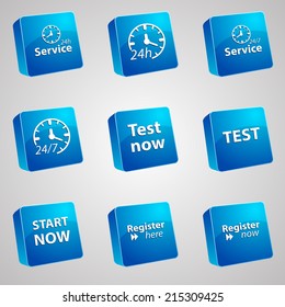 Vector set icons for print, app and web (Work Hour icons, Register icons, Start icon, Test icons)