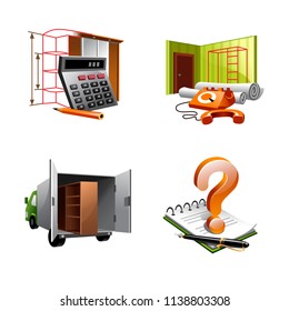 vector set of icons production and delivery of office furniture