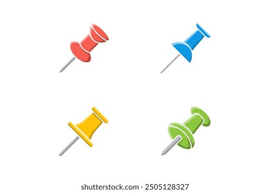 Vector set of icons push pin, note needle, paper clip