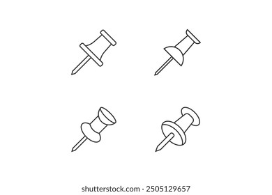 Vector set of icons of push pin,note needle,paper clip outline style