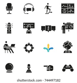 Vector set of icons related to business management, strategy, tactics, career progress and consultation 
