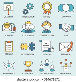 Vector set of icons related to customer relationship management. Flat line pictograms and infographics design elements - part 2