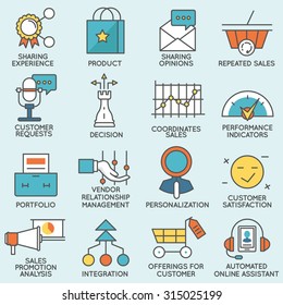 Vector set of icons related to customer relationship management. Flat line pictograms and infographics design elements - part 4