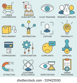 Vector set of icons related to customer relationship management. Flat line pictograms and infographics design elements - part 8