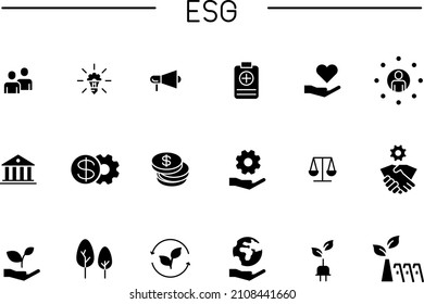 Vector Set Of  Icons Related To ESG, Environmental, Social Governance.