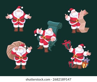 vector set of icons santa claus in different positions vector illustration