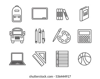 Vector set icons set for school on white background