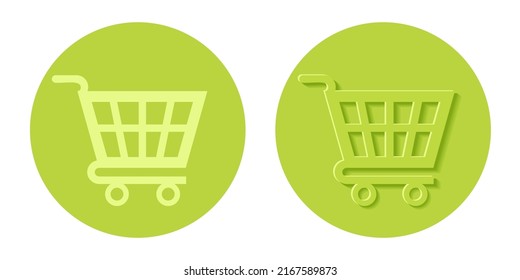 Vector set icons of shopping cart. Vector illustration of green shopping basket. On line shop.