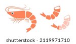 Vector set icons of shrimp. Vector illustration of shrimps in flat style.