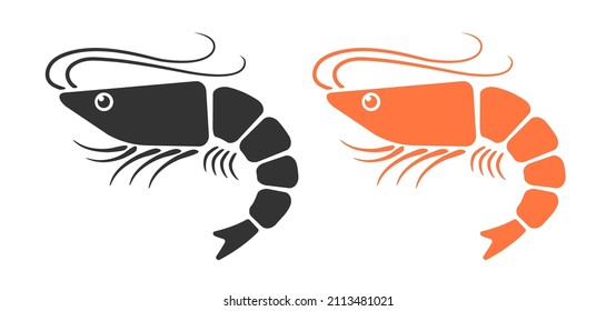 Vector set icons of shrimp. Vector illustration of shrimps in flat style.