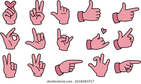 Vector set of icons and simple linear illustrations, hands and gestures, poster, logo
