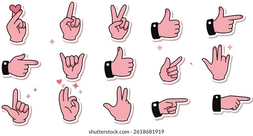 Vector set of icons and simple linear illustrations, hands and gestures, poster, logo