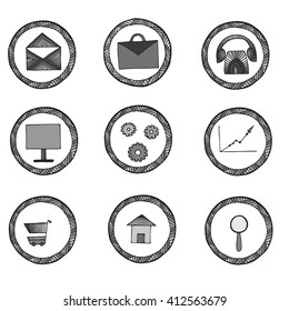 Vector set of icons for a site, greeting cards or other aims in retro style. Gray color. Part 1