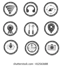 Vector set of icons for a site, greeting cards or other aims in retro style. Gray color. Part 2