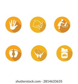 A vector set of icons, Six illustrations of child care icons, Hand-drawn logo ideas of Paediatrics
