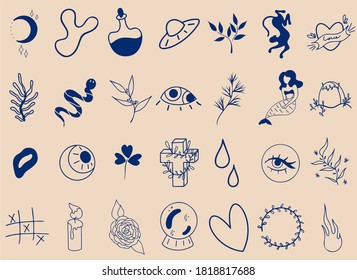 Vector set of icons. Sketches for tattoo, logos.