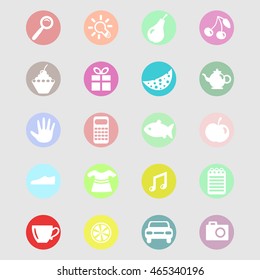 Vector set of icons for store or market, flat icons, images in rounds