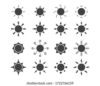 Vector set icons of sun in flat style. Vector emblems of sun.