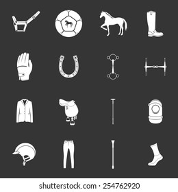 Vector set of icons and symbols for sports games polo. Silhouettes of horses and equipment player - stock vector.