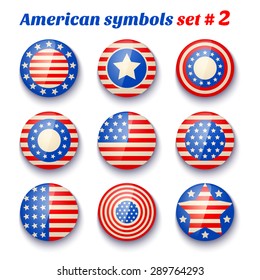 Vector set icons with symbols of the USA fof 4th july american independence day 