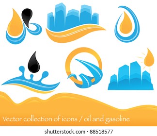 vector set of icons: transport, city, oil and gasoline