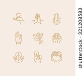 Vector set of icons in trendy linear style related to religion and peace - hands and fingers
