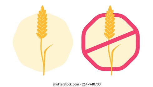 Vector set icons of wheat ear. Vector illustration of wheat ear. Gluten free.