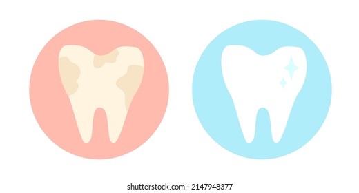 Vector set icons of white tooth. Vector illustration of tooth on banner. 