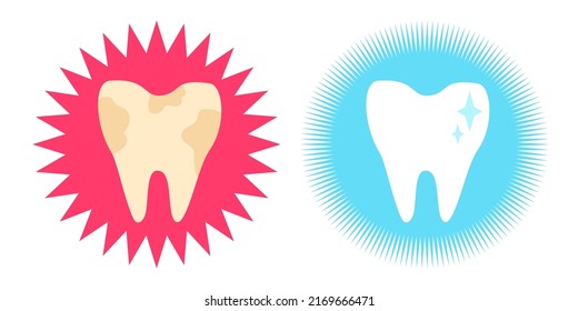 Vector set icons of white tooth. Vector illustration of tooth on banner. 