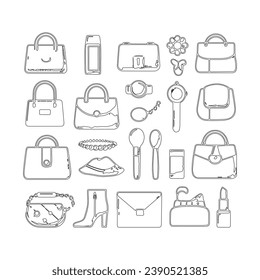 Vector Set of Icons for the Women's Bag Accessory Collection