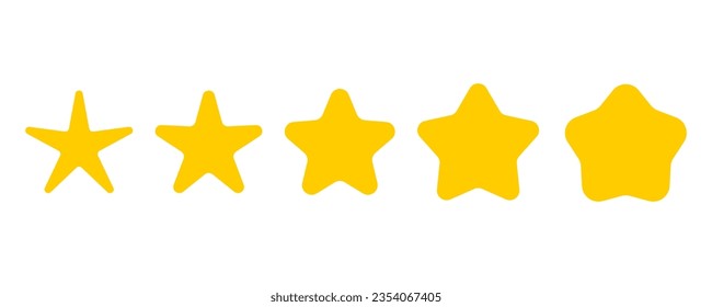 Vector set icons of yellow stars in flat style. Achievements for games or customer rating feedback of website. Vector illustration of stars in simple style.