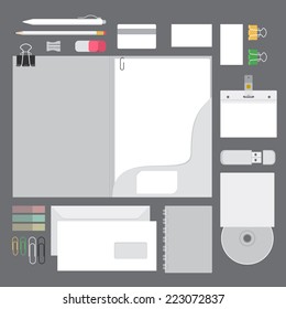 vector set identity with stationery and writing instruments flat design mock up