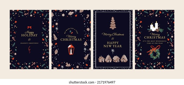 Vector set of illustartion design for Christmas greetings card or party invitation. Xmas decorations