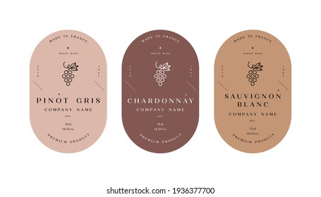 Vector set illustartion design labels for wine. Minimalistic and modern design